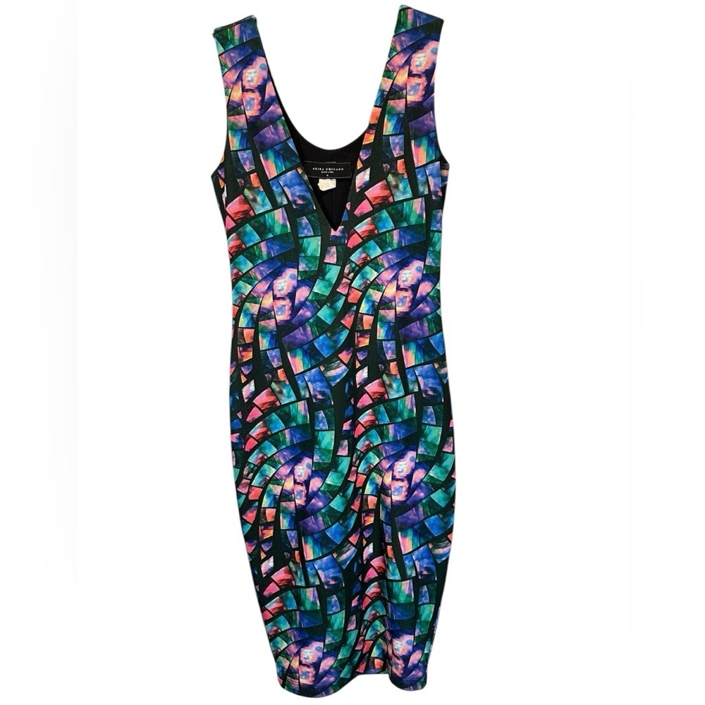 Akira Black Label Bodycon Dress M Multicolor Mosaic Sexy Bold Statement
A194